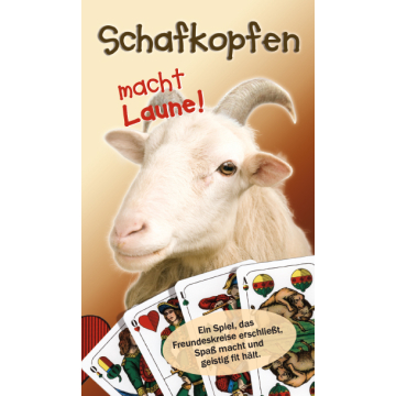 Deckblatt Schafkopfanleitungen mit einem Schafskopf und Spielkarten