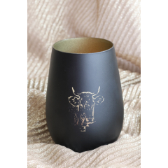 schwarzes Windlicht mit goldenem Kuhmotiv